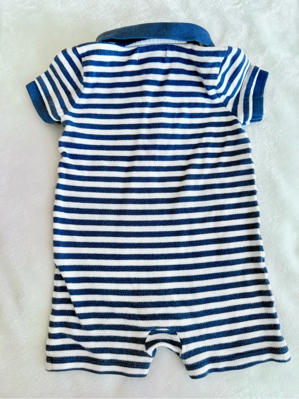 Ralph Lauren Blue & White Striped Baby Polo Romper (size 6M)